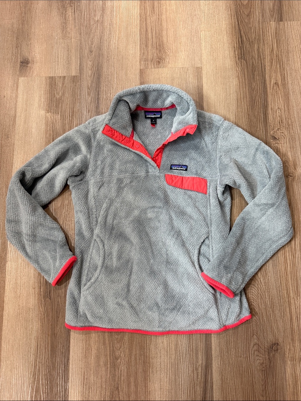 Patagonia Women’s Medium Pullover Snap T Fleece Jacket Gray Pink Sweatshirt